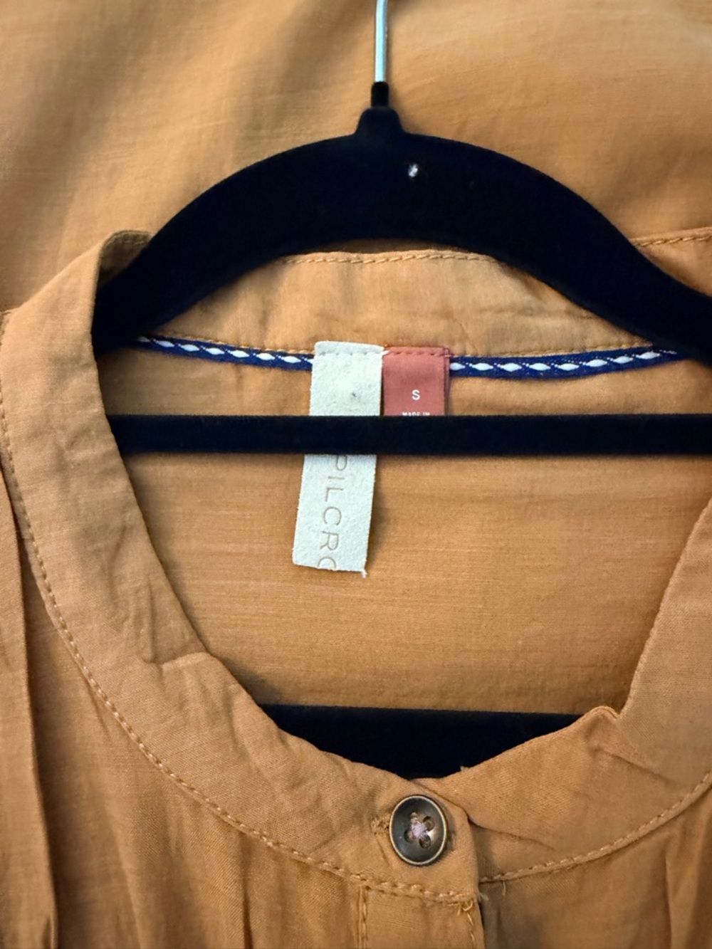 Pilcro Gathered Lightweight Yoke Button-Front Blouse Mustard Size S Cotton Blend - Picture 8 of 10